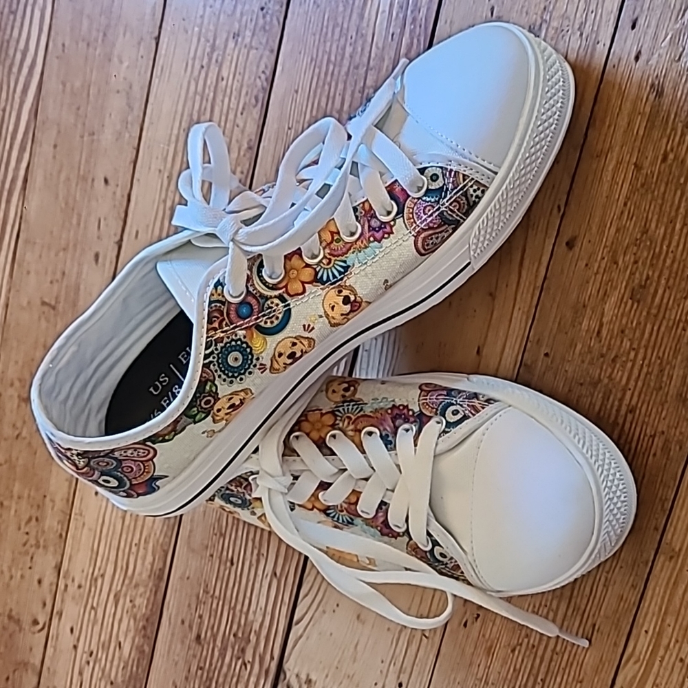 Converse Style Women's Dog Print Tennis Shoes Sneakers Size 8